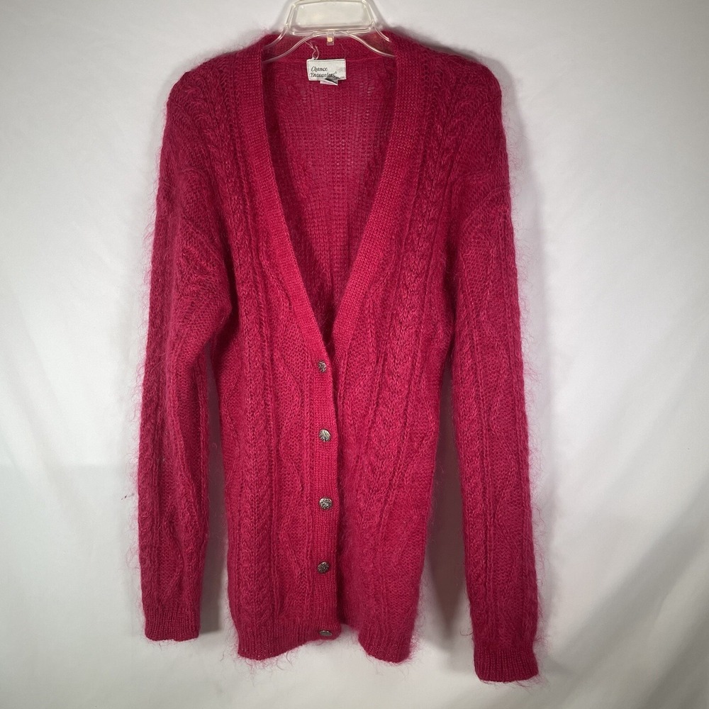 Chance Encounters Pink Mohair Cardigan Sweater Vintage Cable Knit Medium